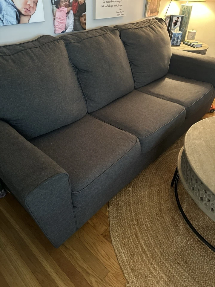 Denim Blue Upholstered Sofa with Plush Cushions and matching chair - Image 2 of 4