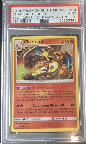 2019 Pokemon S&M Team Up Charizard-Holo #14 Teu-Csms-'21 Kanto 5-Tin PSA 9