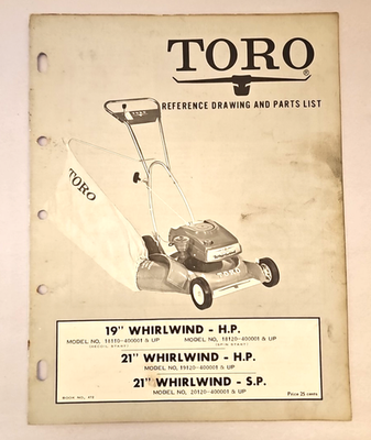 #ad 1961 TORO PARTS CATALOG LIST REFERENCE DRAWING 19 21” WHIRLWIND HP SP Book 472 $8.37