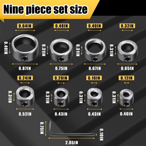 Punta per trapano arresto profondità, set collare di arresto include 1/8”, 3/16”, 1/4”, 5/16”, 3/8”,... - Foto 4 di 9