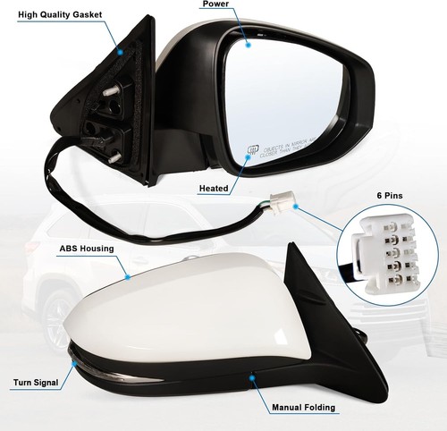 Right Passenger Side Mirror Fits 2014-2019 Toyota Highlander with Power Glass, H - Imagen 2 de 5