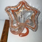 Murano Style Vase hand-blown art glass Ruffled Edge Orange Clear Swirl/218g