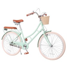 24 Inch Beach Cruiser Bike for Women, Commuter Bicycle with Front Basket, Steel