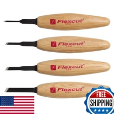 FLEXCUT Carving Tools Skew Micro Tool Set, High-Carbon Steel Blades, Solid Ash H