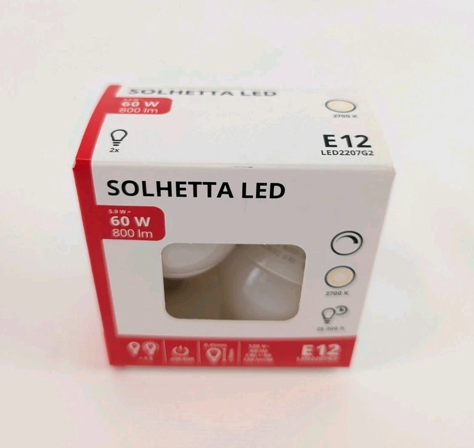 Ikea SOLHETTA LED Bulb 2 Pack E12 800 Lumen Dimmable Globe Opal 5.9 W - New - Image 2 of 4
