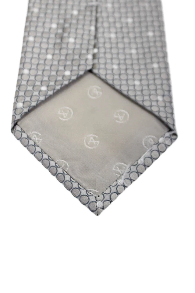 Giorgio Armani Mens Silk Polka Dot Wide Width Necktie Gray Navy Blue - Image 2 of 4
