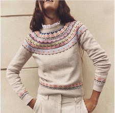 Boden Edie Fair Isle Sweater Oatmeal Heart Flower EUC Sold Out Large