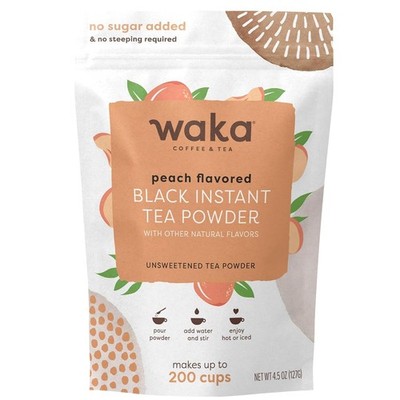 Waka Instant Black Tea Mix, Peach Flavored - 100% Leaves, No 4.5 Ounces 
