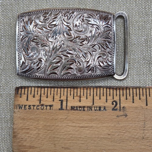 Vintage Sterling Silver 950 Etched/Engraved Belt Buckle Rectangle Excellent - Picture 14 of 16