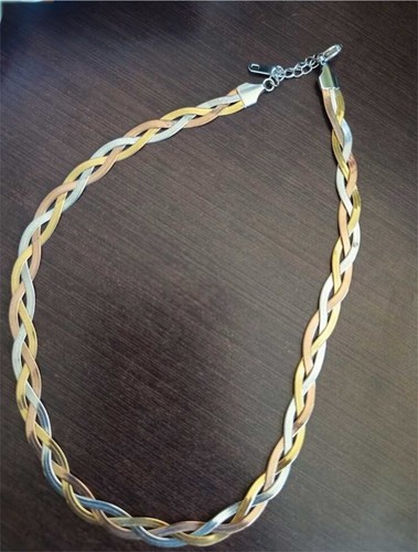 Juego de collar de serpiente tricolor trenzado chapado en oro acero inoxidable joyería para mujer - Imagen 11 de 12