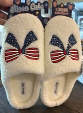 Moon Cake Ladies Slippers Size 9/10 L EU 40/41 American Flag Bow Memory Foam