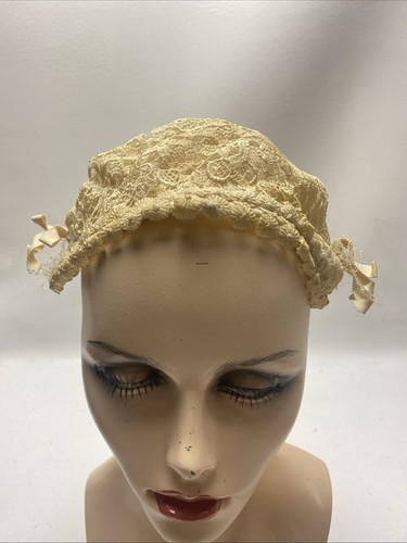 Antique 1920s 1930s WEDDING Garment Juliet Cap Hat Ivory Lace Original Handmade - Picture 2 of 8