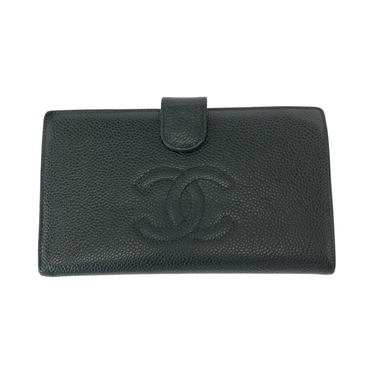 CHANEL Coco Mark Black Caviar Long Wallet with Gold Hardware