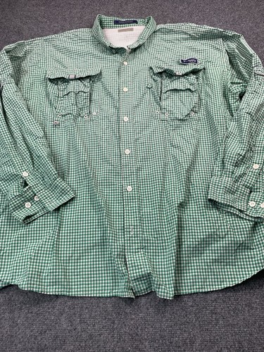 Camisa Columbia PFG Para Hombres 2XL Verde Cuadros Manga Larga Abotonada Super Bahama