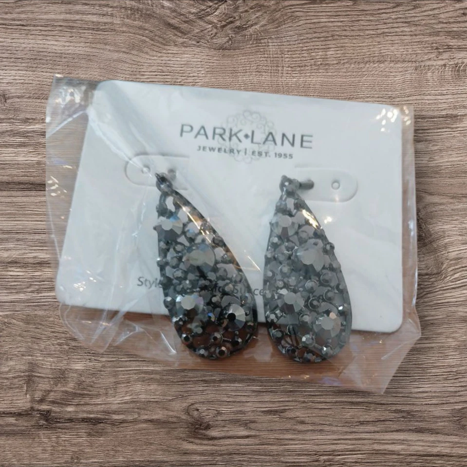 park lane 耳环 全新 Hematite 泪珠 带深灰色水晶 2 英寸长 — 第 3/3 张图片