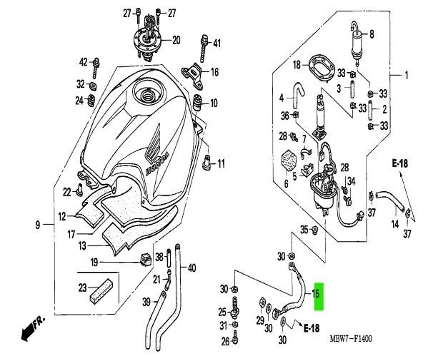 Manguera de alimentación de combustible Honda CBR600F4 17527-MBW-D20 genuina JDM 2001-2006 Foto 2 de 2