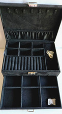 Black Velvet Jewelry Box Organizer Rings Earrings Necklaces Storage New w/Key