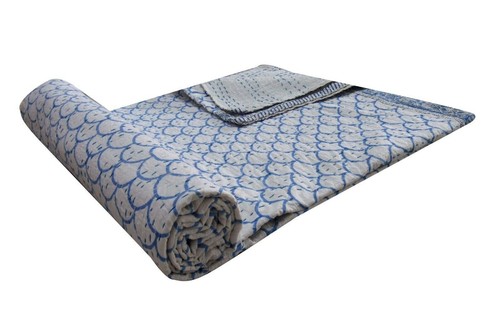 Indian Handmade King Size Cotton Kantha Quilt Hand Block Blanket Bedspread Throw - Picture 2 of 5