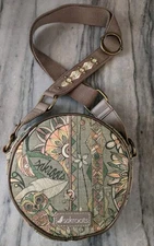 Sakroots Green Small Round Artist Circle Crossbody/Shoulder Bag Boho, Owl Floral