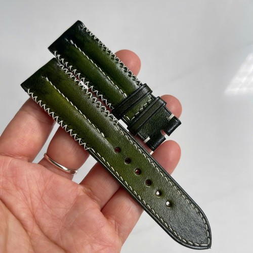 22/20 mm Acolchado Verde Genuino Pierna de Vaca CUERO PIEL CORREA RELOJ - Imagen 3 de 14