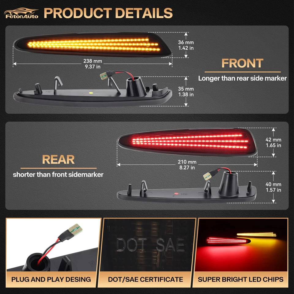 Dynamic 4x LED Side Marker Light Lamps For 2005-2013 Chevrolet Chevy Corvette C6 - Image 3 of 4