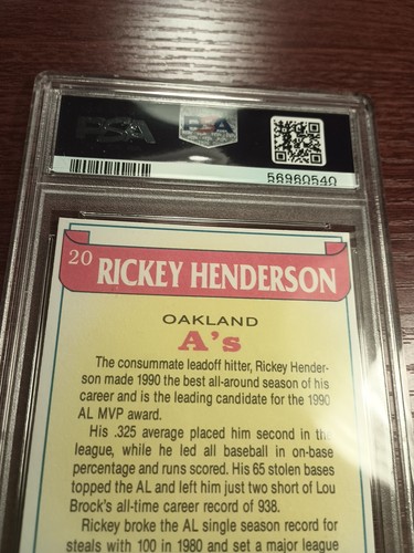 RICKEY HENDERSON 1990 LEGENDS MAGAZINE INSERT HAND CUTS #20 HOF PSA 9 - Picture 8 of 10