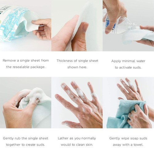 25x Rinse Free Bath Shower Sponge Dry Sponge Wipes - Picture 3 of 8