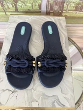 Oka B Sapphire Raffia Slide Sandals, Size Medium, NWT 