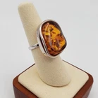 Vintage 925 Sterling Silver Baltic Amber Modernist Statement Ring Size 6.5