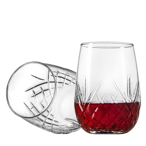 Stemless Wine Glasses Set of 4 Glassware Vintage Drinking Crystal White Italian - Picture 3 of 6