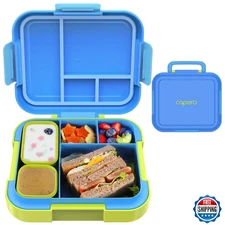 Caperci Kids Bento Lunch Box, Large 4.8 Cup, 4 Compartments, Leak-Proof, Portabl