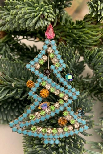 Vintage Czech Crystal & Rhinestone Christmas Brooch