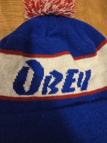Obey Skateboard Red BlueWhite Pom Pom Beanie Hat One Size EUC Free Shipping - Picture 3 of 7
