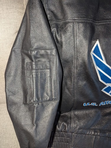 Air force leather jacket mens 2XL black full zip coat quilted with zip in liner. - Bild 9 von 10