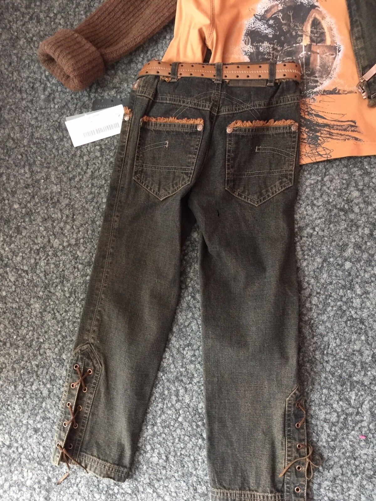PAMPOLINA 5 TEILE MÄDCHENKOMBI JEANSJACKE SHIRT HOSE GÜRTEL SCHAL Gr.116 128