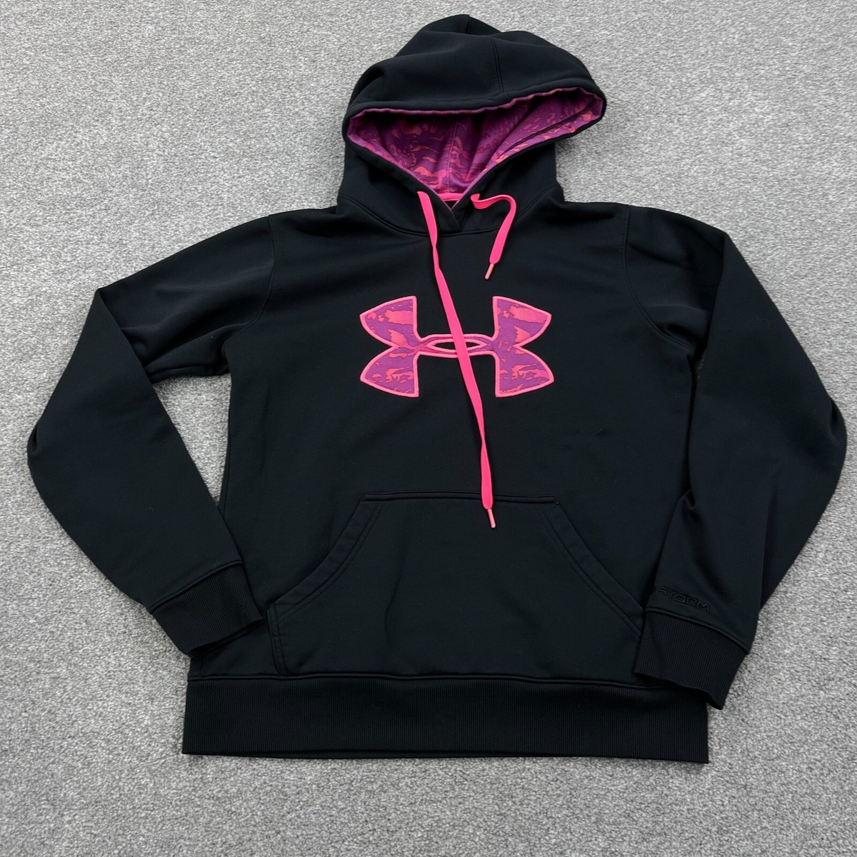 Under Armor Hoodie Women Small Black Pink Sweatshirt Sweater Big Logo Storm eBay