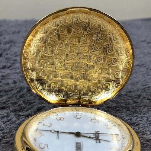 Majesti Day Date Yellow Gold Tone Stainless Steel 46mm Quartz Pocket Watch - Picture 8 of 11