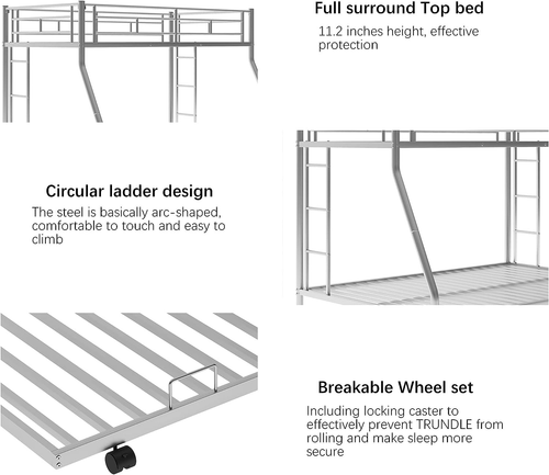 Twin over Full Bunk Bed with Trundle, 3 in 1 Triple Bunk Beds, Sturdy Steel Bunk - Picture 5 of 9