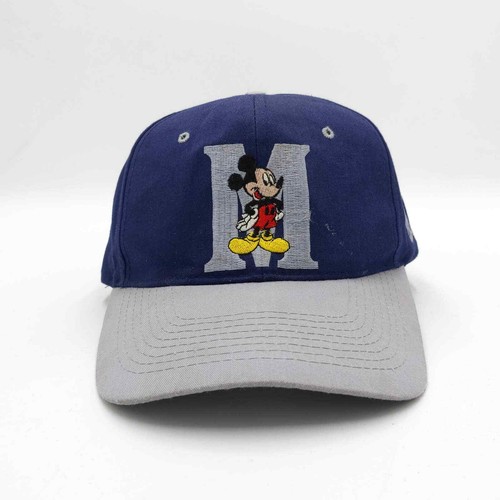 Vintage Mickey Mouse Letterman Snapback Trucker Hat Varsity Navy Blue Gray 90s - Picture 2 of 10