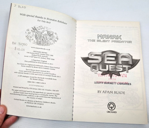 5x Sea Quest Adam Blade Books with Collectors Cards (Paperback, 2013) 1st Ed. - Foto 13 di 24