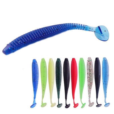 10pcs Curly Tail Grub Worm Mixed Soft Lure Fishing Tackle Bait Jig Head