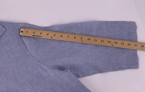 Tahari 100% Linen V Neck Popover Top Women's 1X Plus 3/4 Sleeve Chambray Blue - Picture 9 of 11