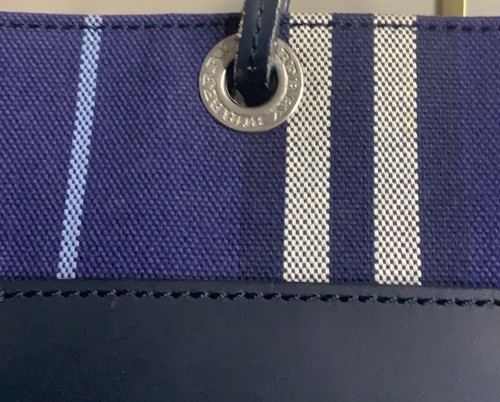 Burberry Striped Blue Jacquard Leather and Canvas Tote Bag (18.5" x 9.5") - Picture 4 of 11