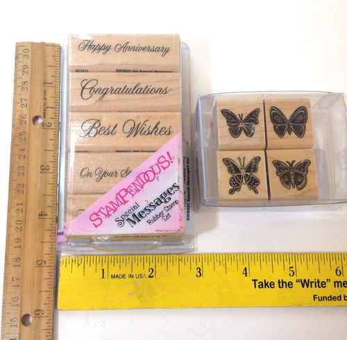 Wood Mounted Rubber Sets Stamps Special Messages and Butterflies New 9 Stamps - Picture 8 of 8