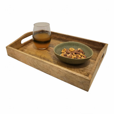 Holzschalen mit Griff rechteckig Serviertablett Frühstückstablett S,M&L
