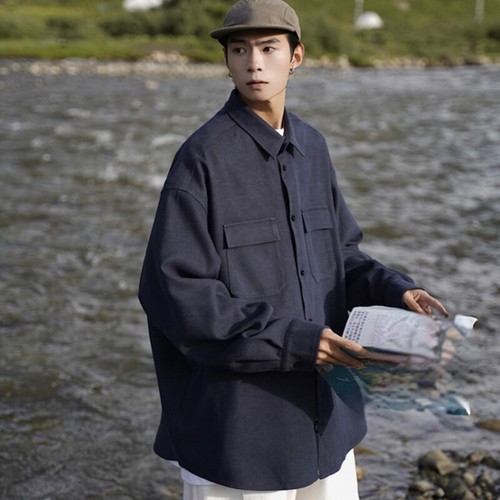 Moda Para hombres Camisa Abrigo Prenda para el torso Chaqueta Suelta Mangas Largas Bolsillos con Botones Informal Liso - Imagen 11 de 15
