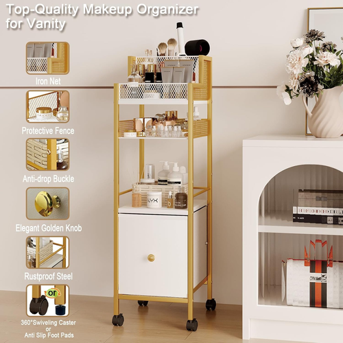 Floor Makeup Organizer Cart, Narrow Floor Skincare Organizers and Storage with D - Picture 6 of 12