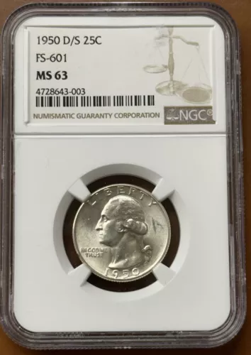 1950-D/S Washington Quarter Silver FS-601 NGC MS63 MS 63 OMM - TCCCX