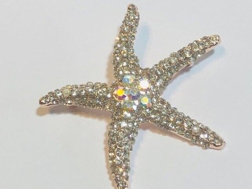 Vintage Art Deco Style Aurora Borealis Crystal Starfish Brooch Shawl Pin - Picture 4 of 13