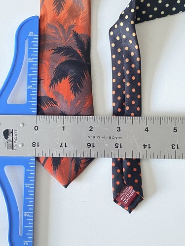 Penguin Tropical Hawaiian Skinny Necktie Palm Tree Polka Dot Orange Yellow - Picture 9 of 9